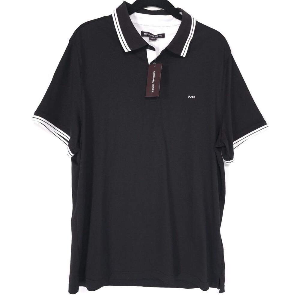 MICHAEL KORS New Men’s Greenwich Polo Shirt LARGE Black 100% Cotton